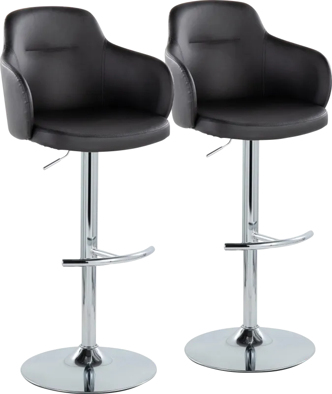 Vitadale IV Black Adjustable Swivel Barstool, Set of 2