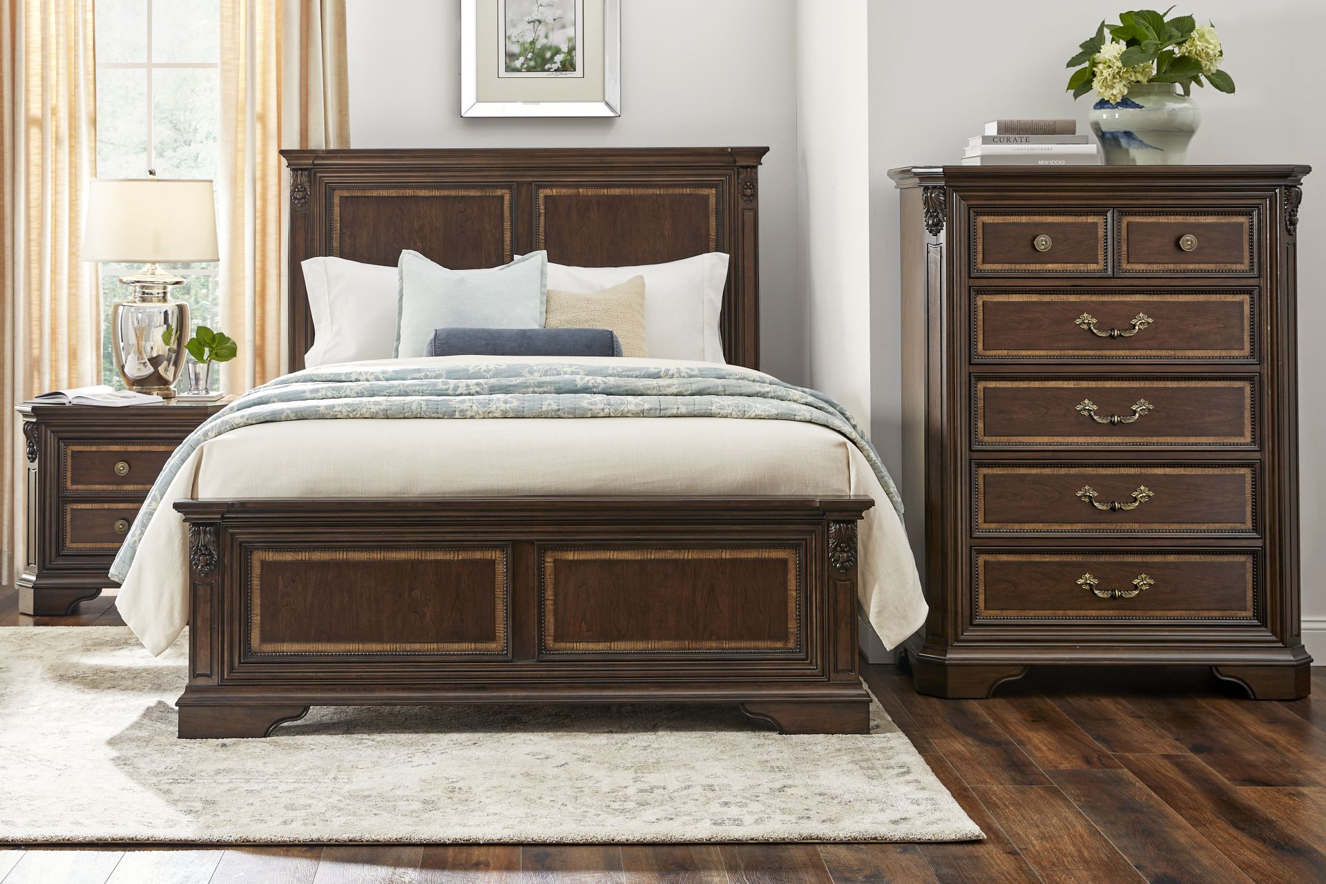 Fuller Brown Cherry Finish 5 Pc Queen Panel Bedroom - Image 2