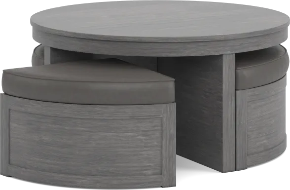 Darien Gray Cocktail Table with Storage Ottomans