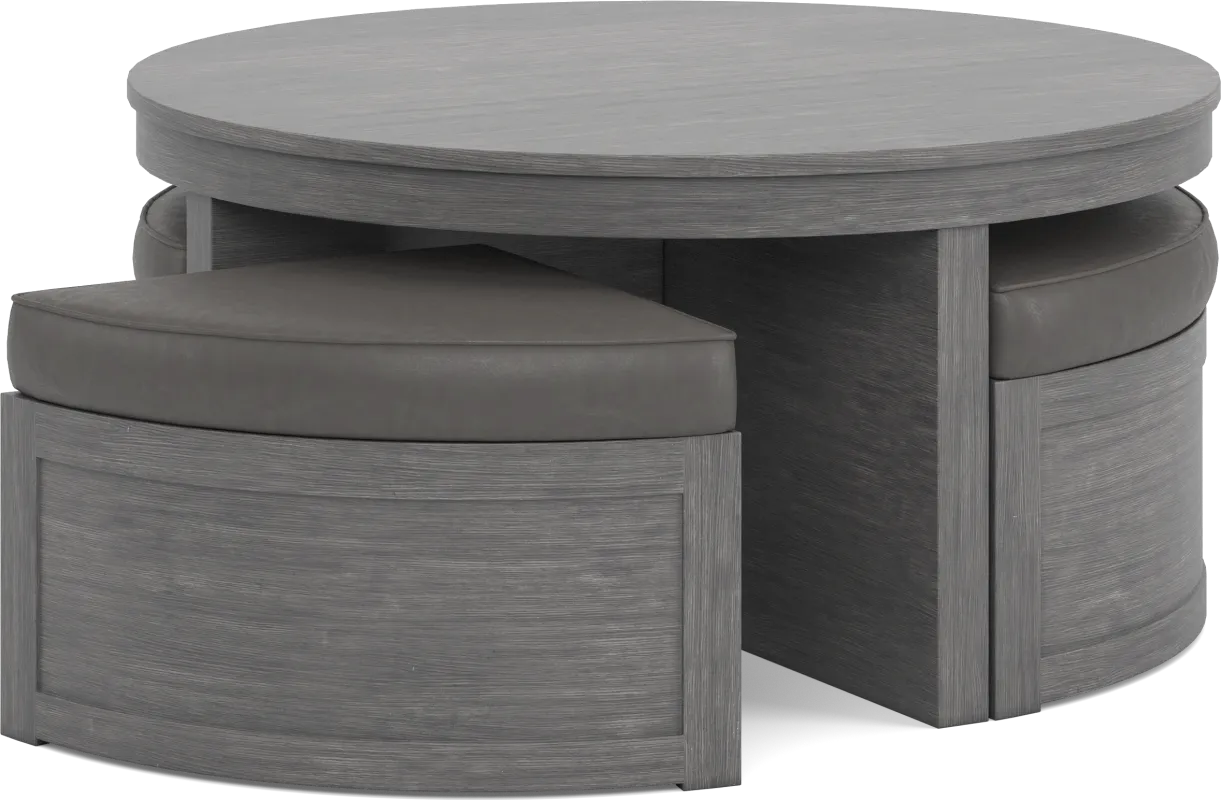 Darien Gray Cocktail Table with Storage Ottomans