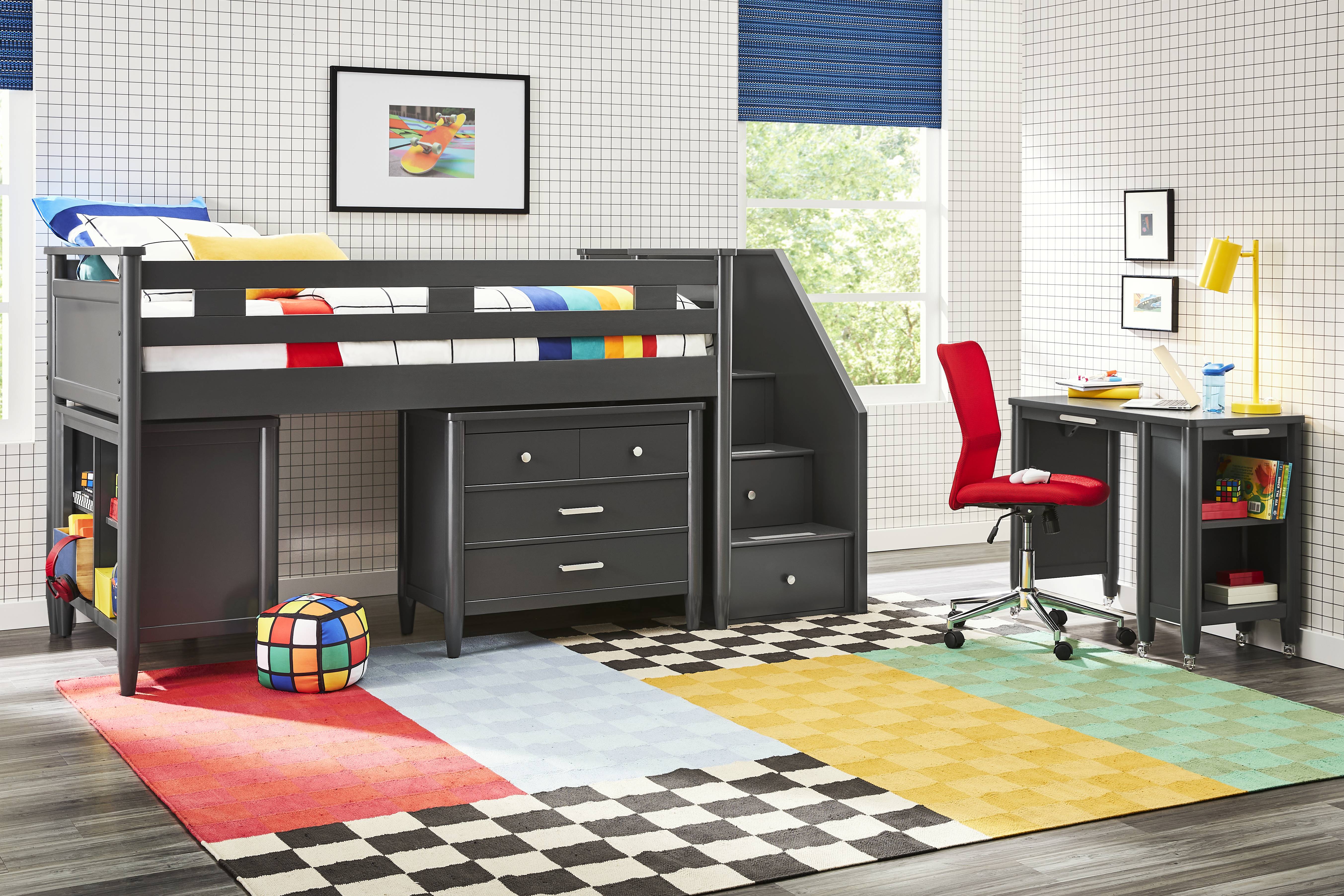Kids Modern Colors Iron Ore Full Step Loft with Loft Chest and Bookcase - Thumbnail - Image 2