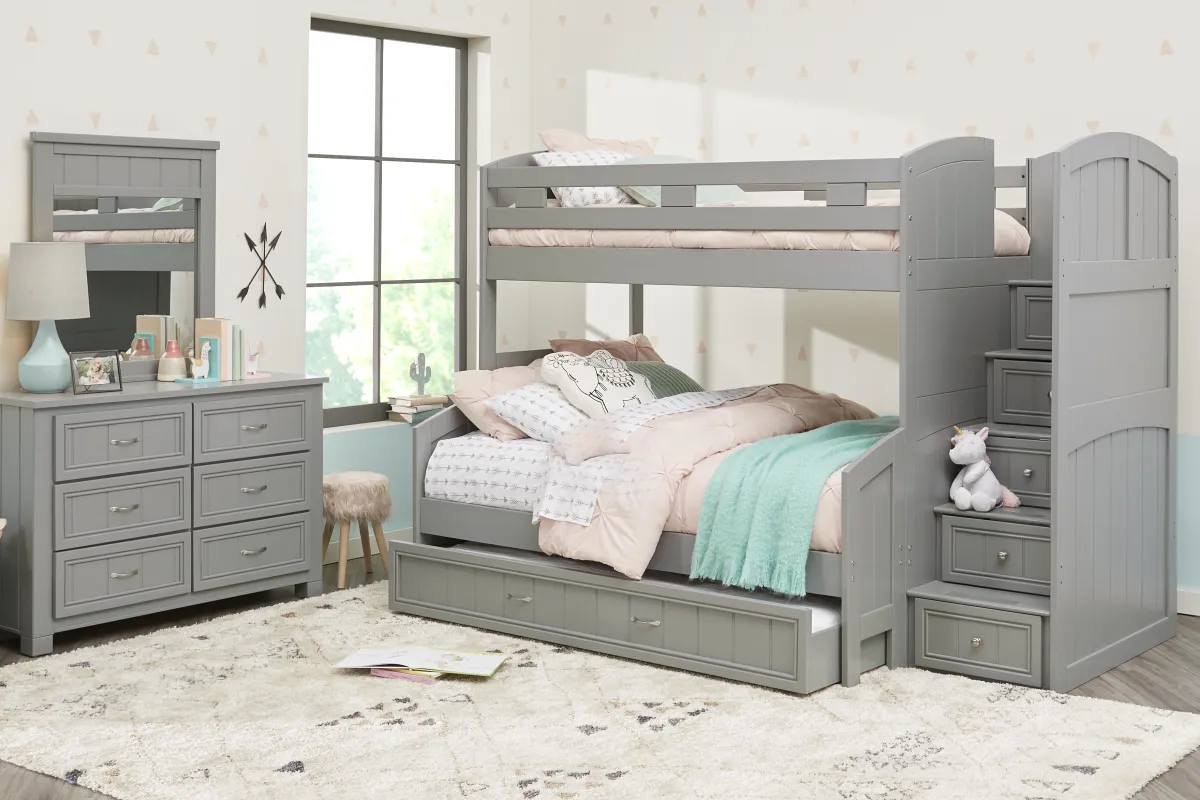 Kids Cottage Colors Gray Twin/Full Step Bunk