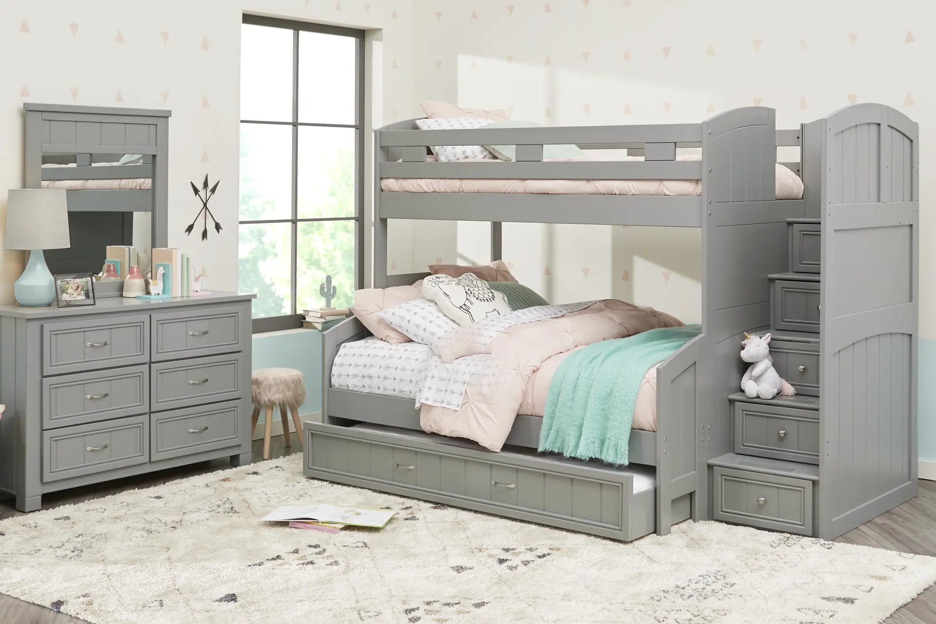 Kids Cottage Colors Gray Twin/Full Step Bunk
