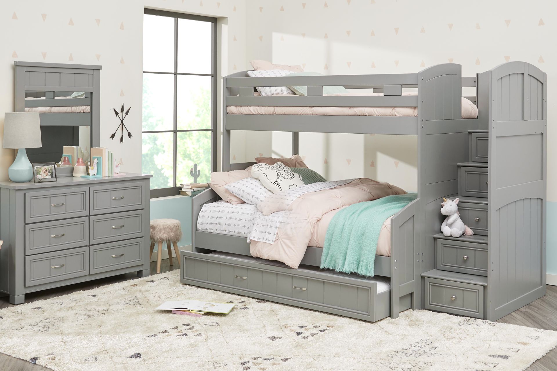 Kids Cottage Colors Gray Twin/Full Step Bunk - Image 2