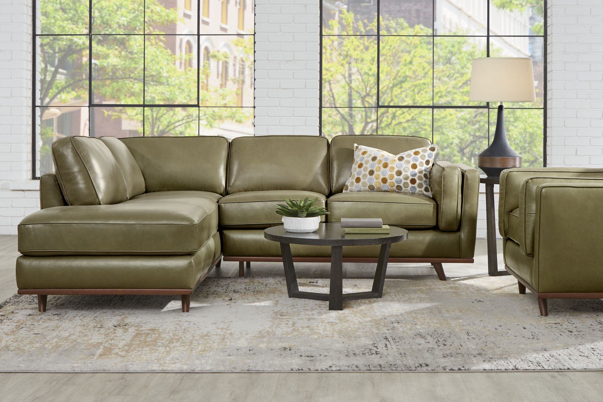 Duluth Olive Leather 2 Pc Sectional - Image 2