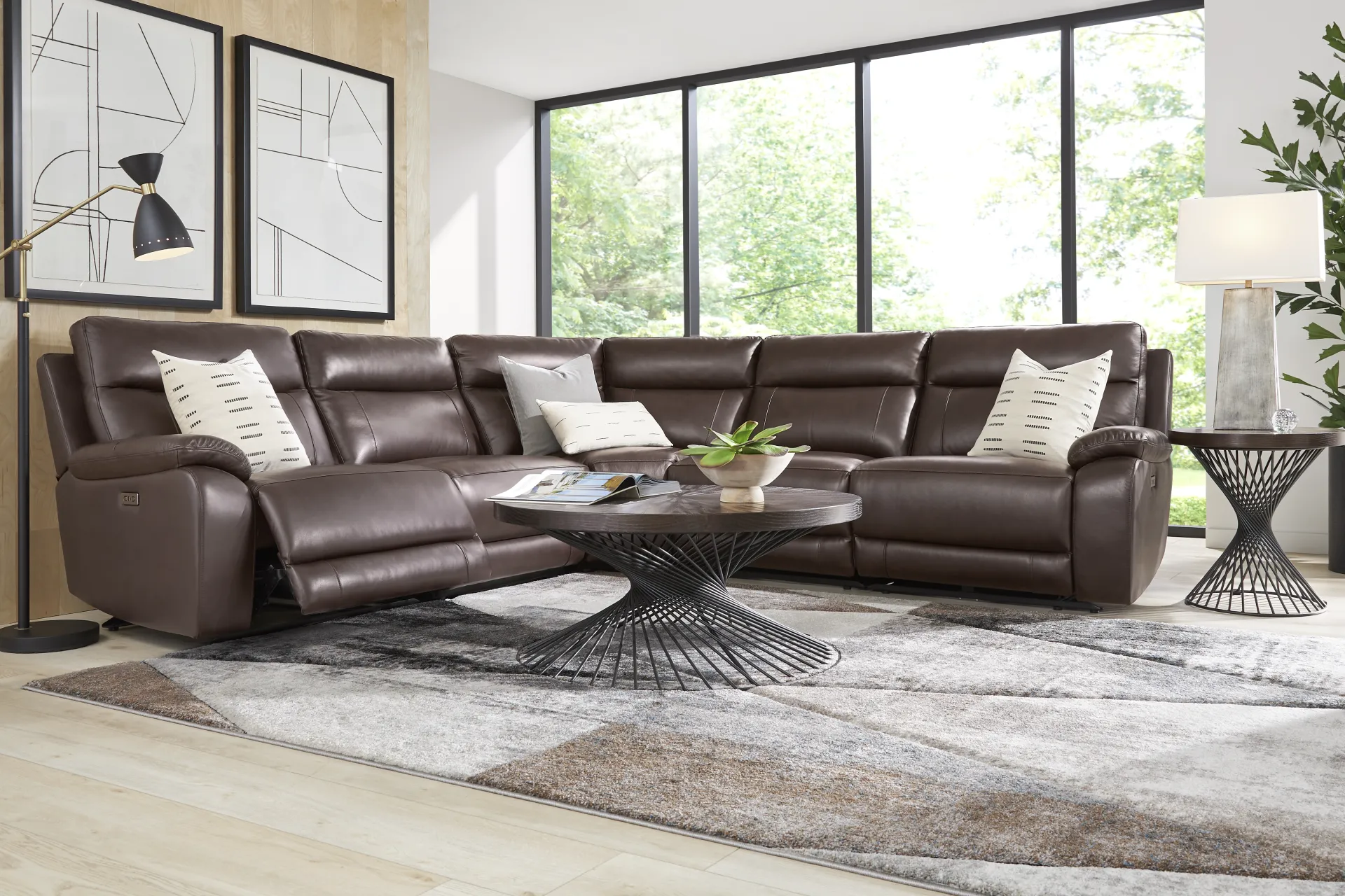Delaney Point Brown Leather 5 Pc Power Reclining Sectional - Image 1