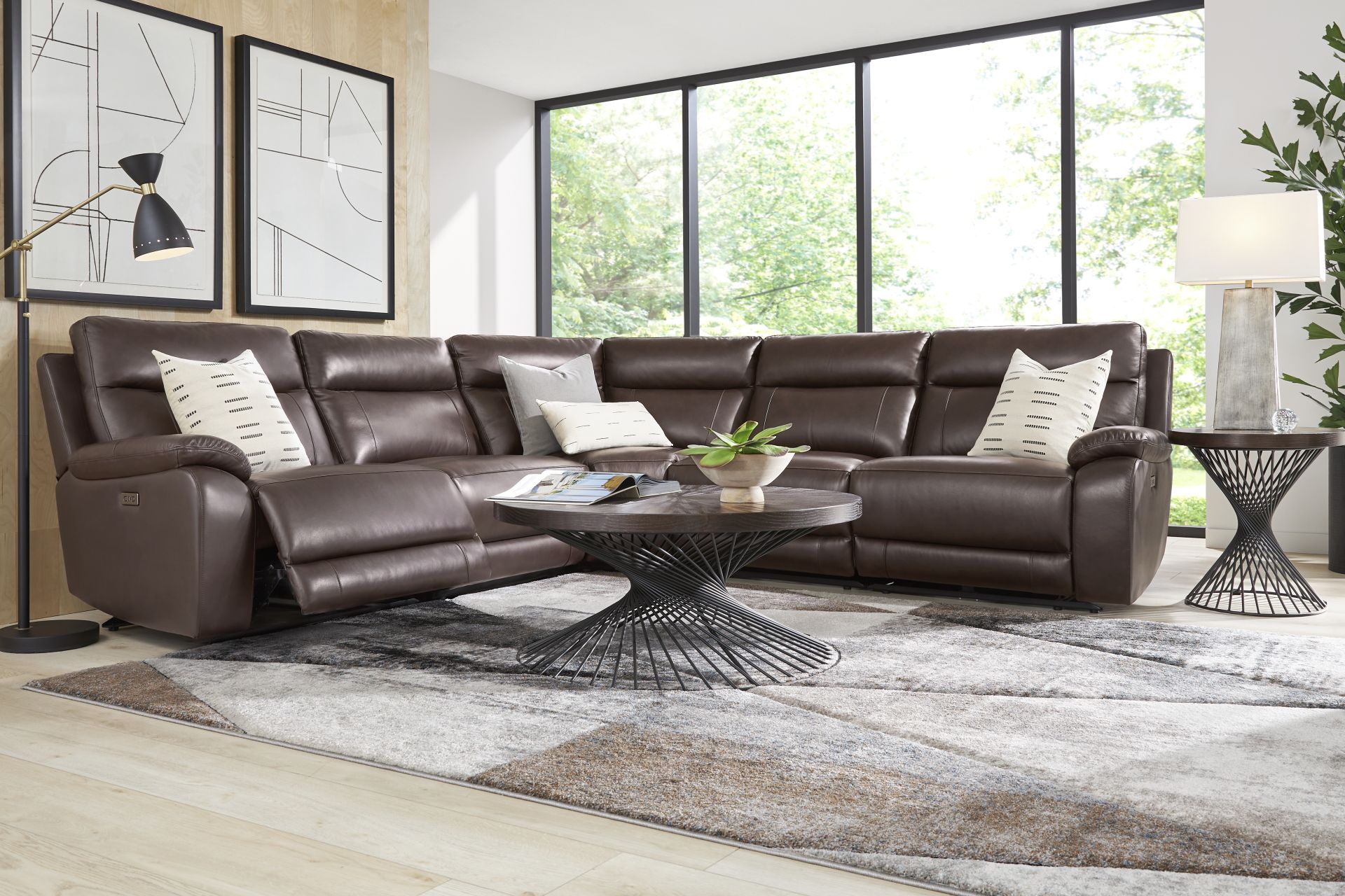 Delaney Point Brown Leather 5 Pc Power Reclining Sectional - Image 2