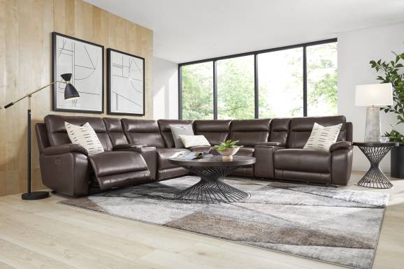 Delaney Point Brown Leather 7 Pc Power Reclining Sectional