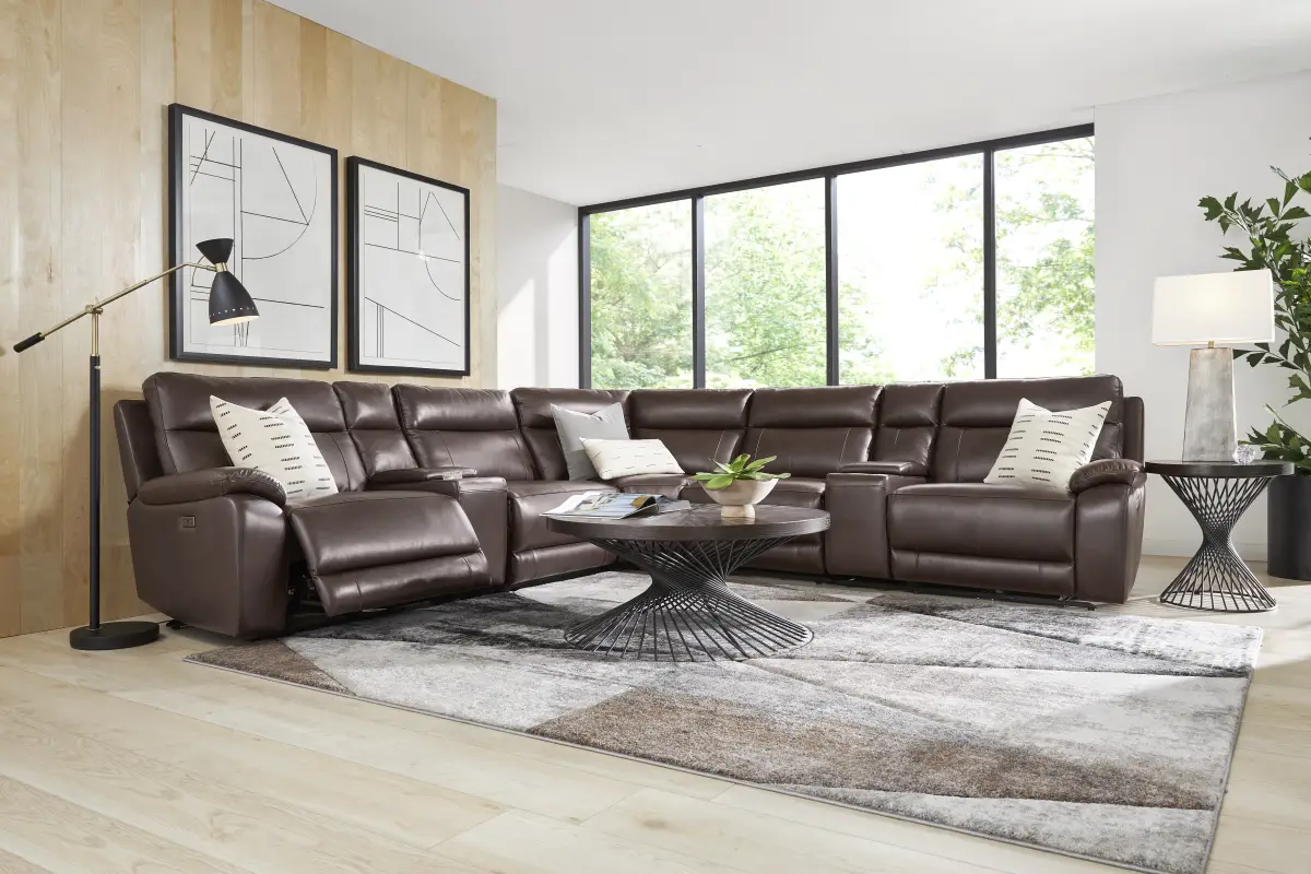 Delaney Point Brown Leather 7 Pc Power Reclining Sectional