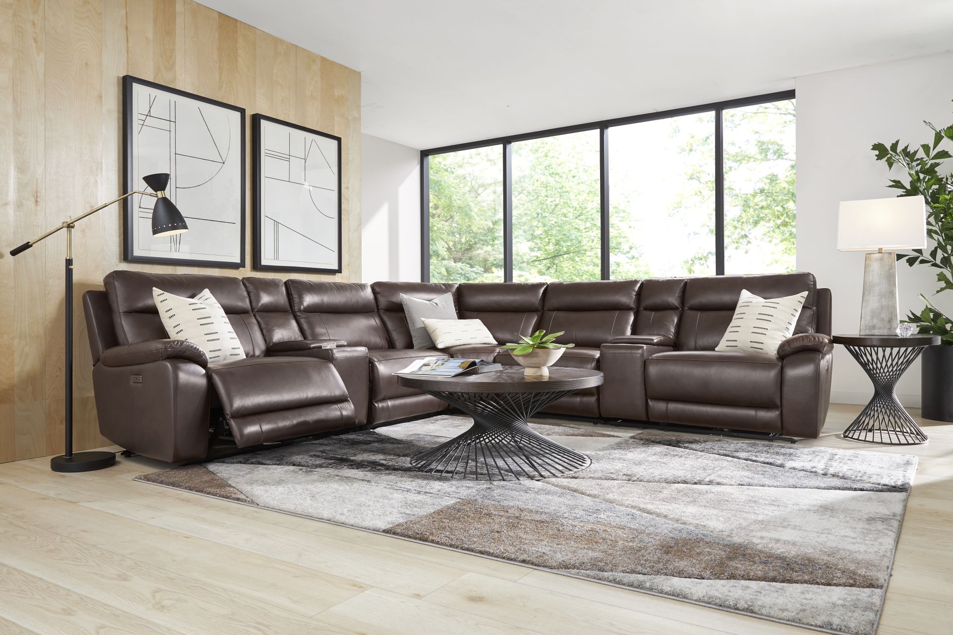 Delaney Point Brown Leather 7 Pc Power Reclining Sectional - Image 2
