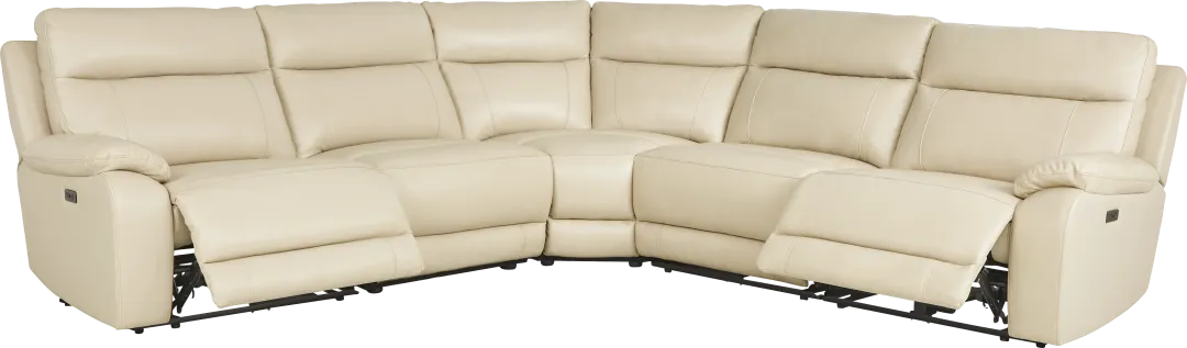 Delaney Point Beige Leather 5 Pc Power Reclining Sectional