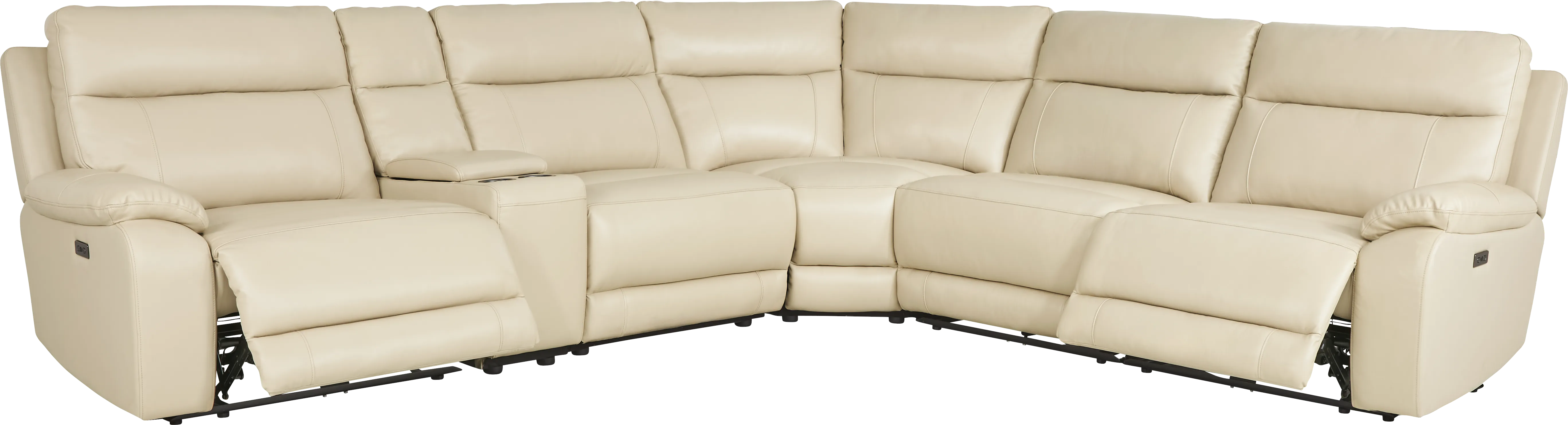 Delaney Point Beige Leather 6 Pc Power Reclining Sectional - Thumbnail - Image 1