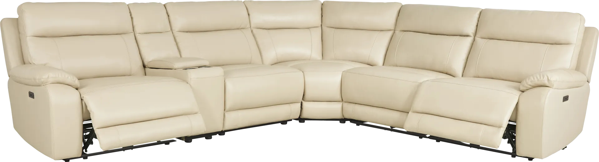 Delaney Point Beige Leather 6 Pc Power Reclining Sectional - Image 2