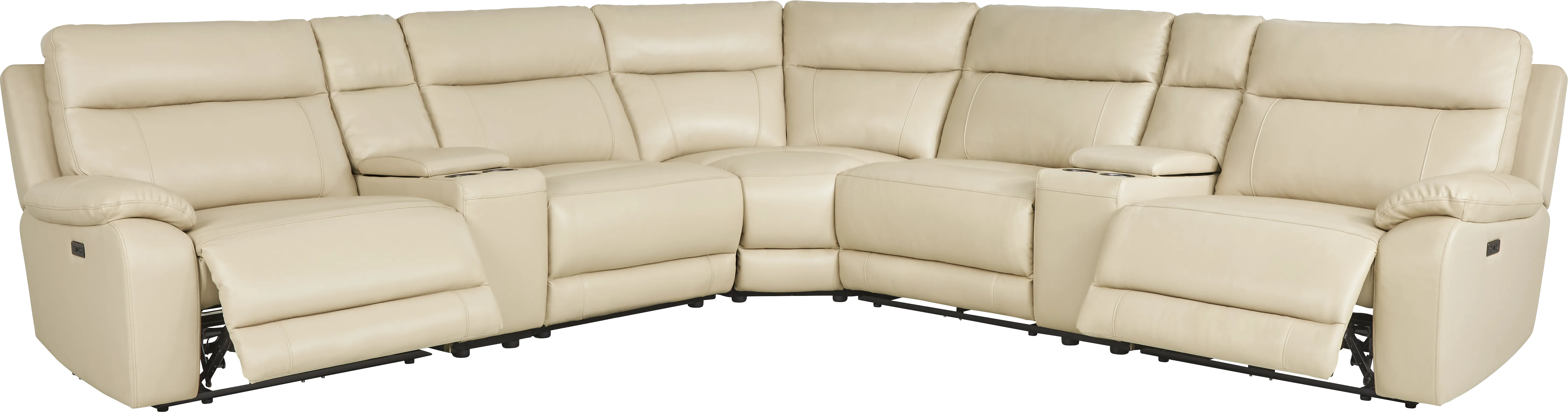 Delaney Point Beige Leather 7 Pc Power Reclining Sectional - Thumbnail - Image 1