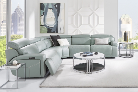 Alessio Mint Leather 5 Pc Dual Power Reclining Sectional