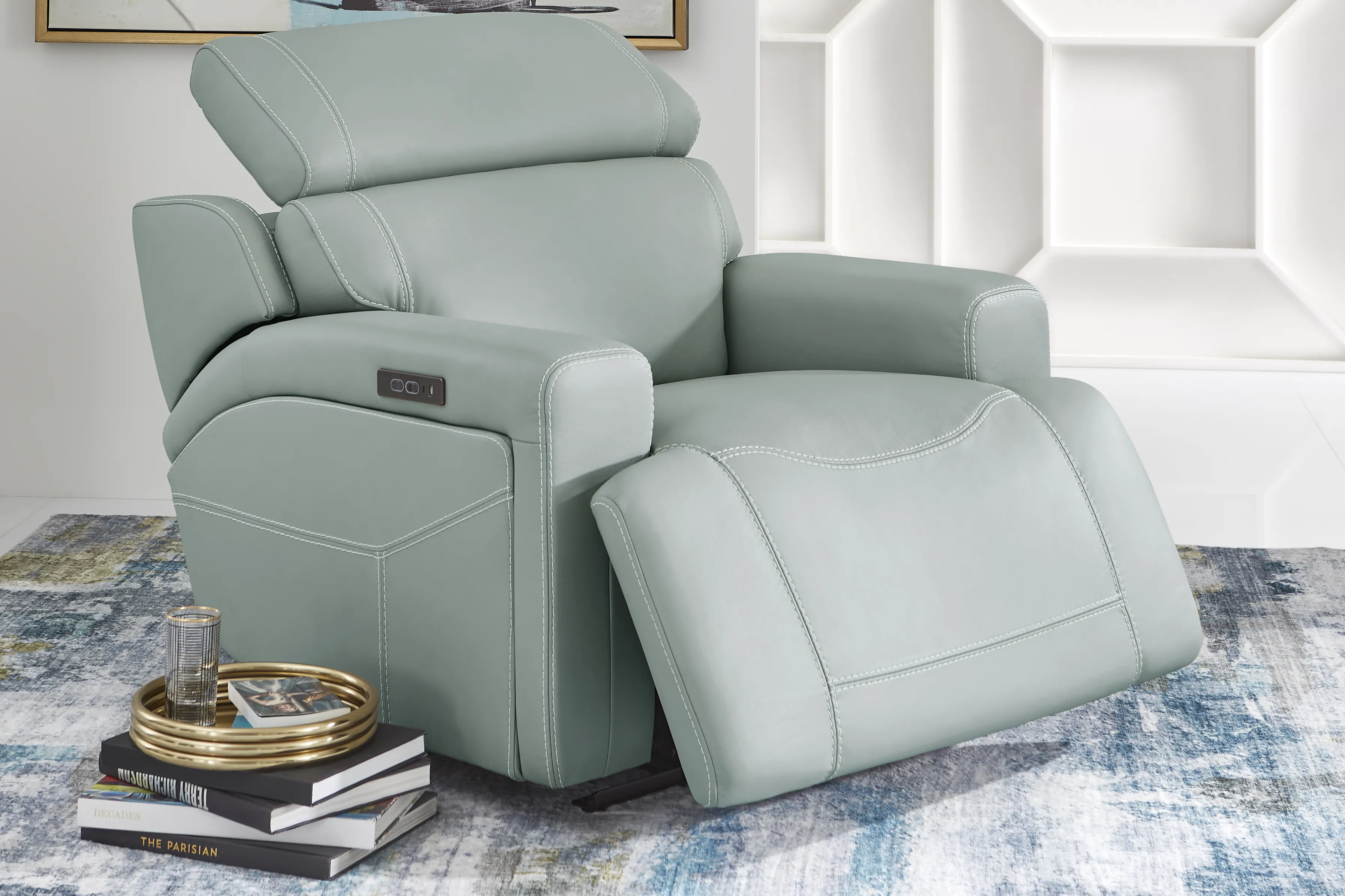 Alessio Mint Leather Dual Power Recliner - Thumbnail - Image 3