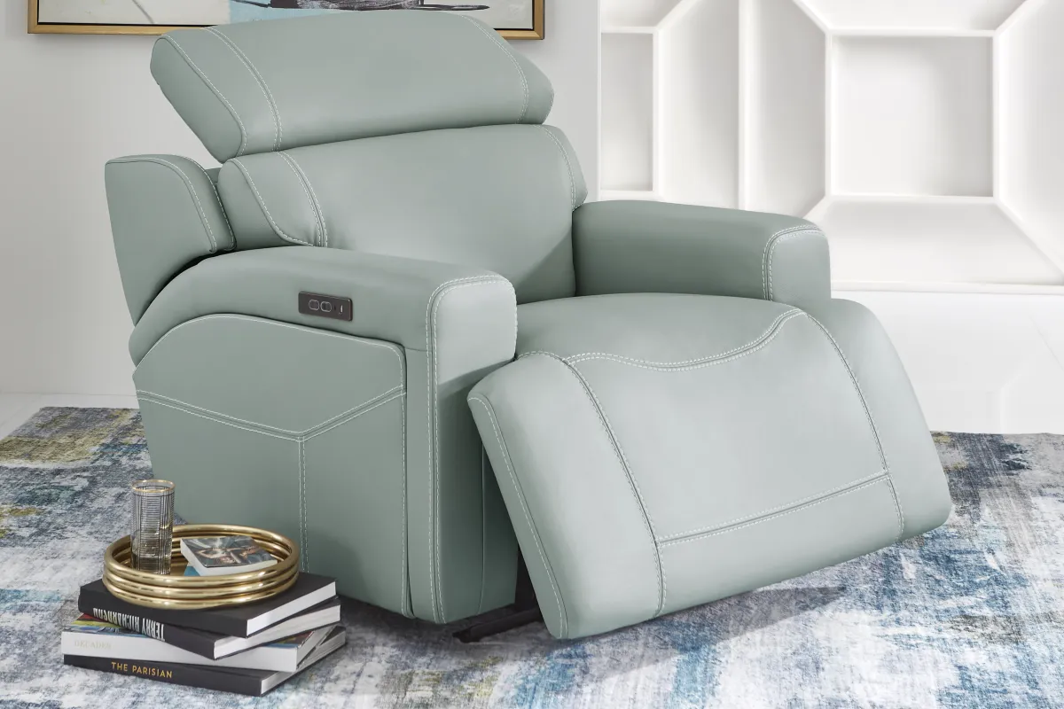 Cindy Crawford Alessio Mint Green Leather Dual Power Recliner