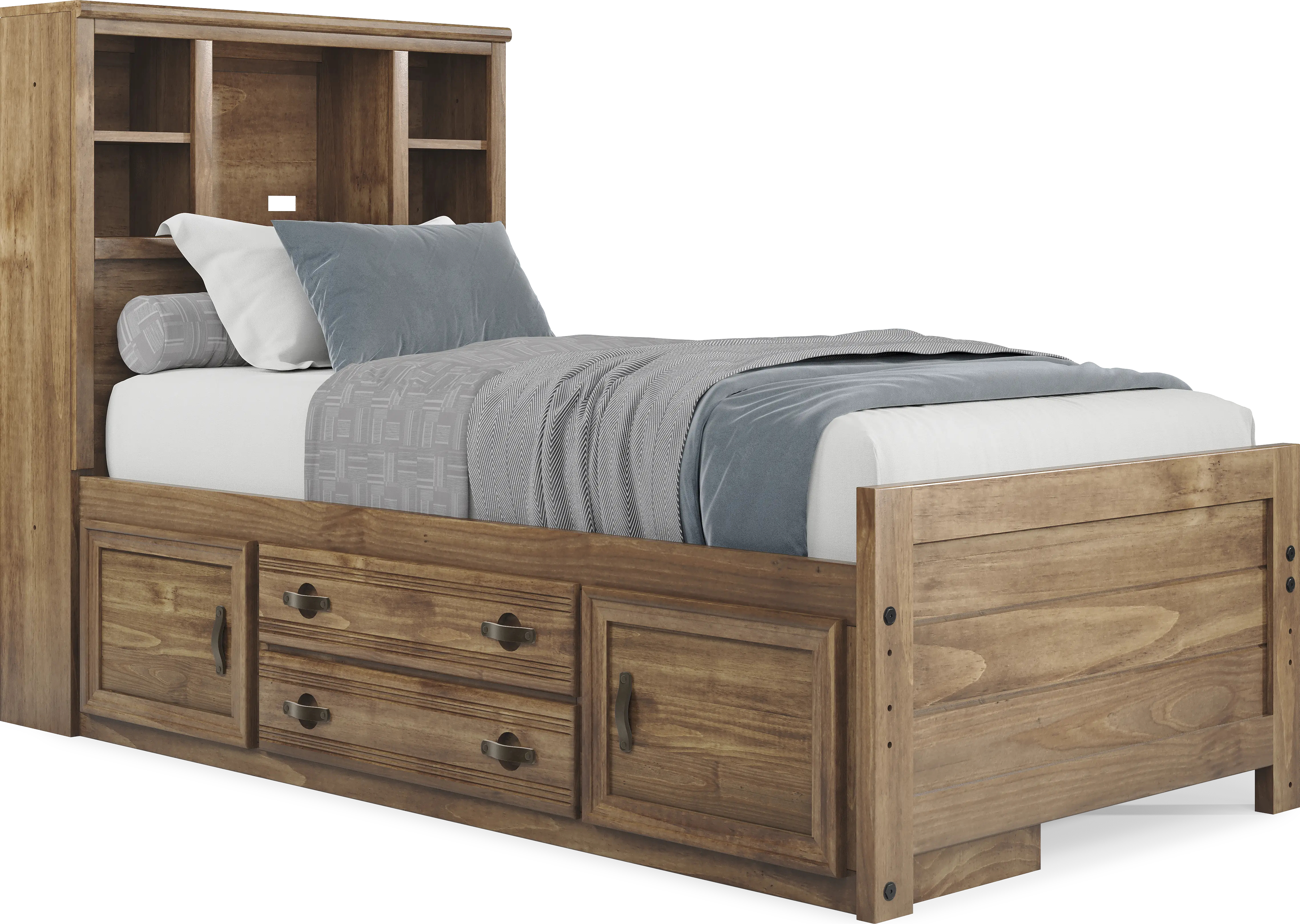 Kids Creekside 2.0 Chestnut Twin Bookcase Bed with Storage Side Rail - Thumbnail - Image 1