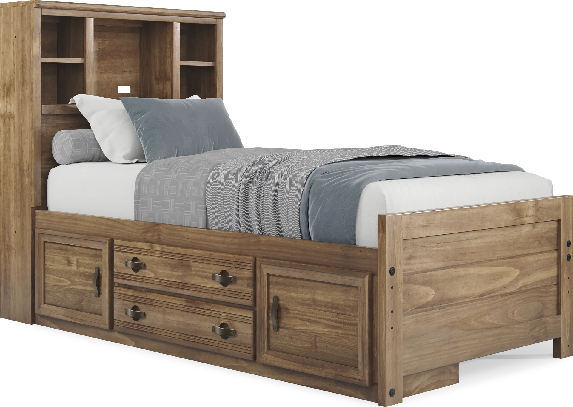 Kids Creekside 2.0 Chestnut Twin Bookcase Bed with Storage Side Rail - Image 1