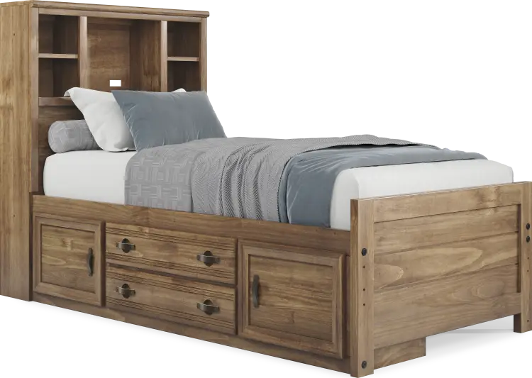 twin bookcase bed w storage rail