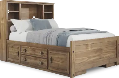 full bookcase bed w 2 storage rails