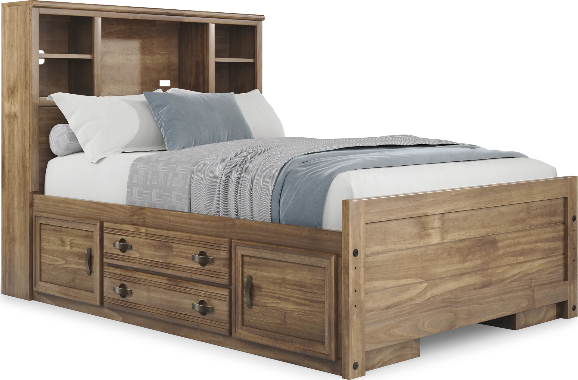 Kids Creekside 2.0 Chestnut Full Bookcase Bed with 2 Storage Side Rails - Image 1