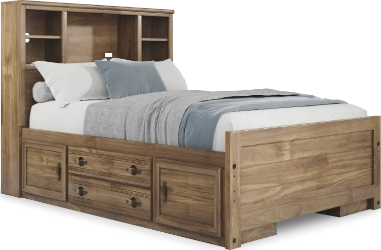 full bookcase bed w 2 storage rails