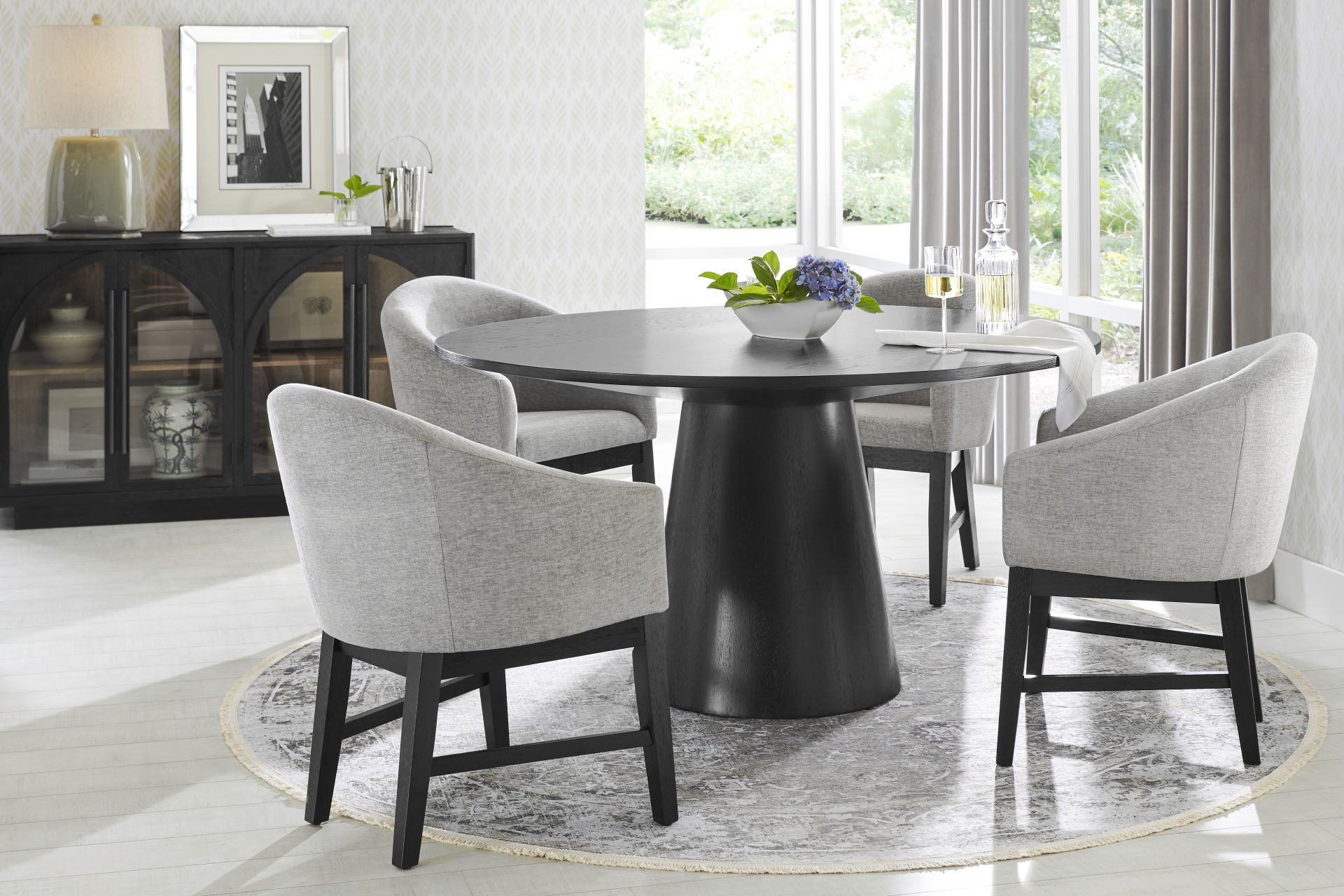 Kendall Black 5 Pc 59" Round Dining Room with Gray Arm Chairs - Image 1