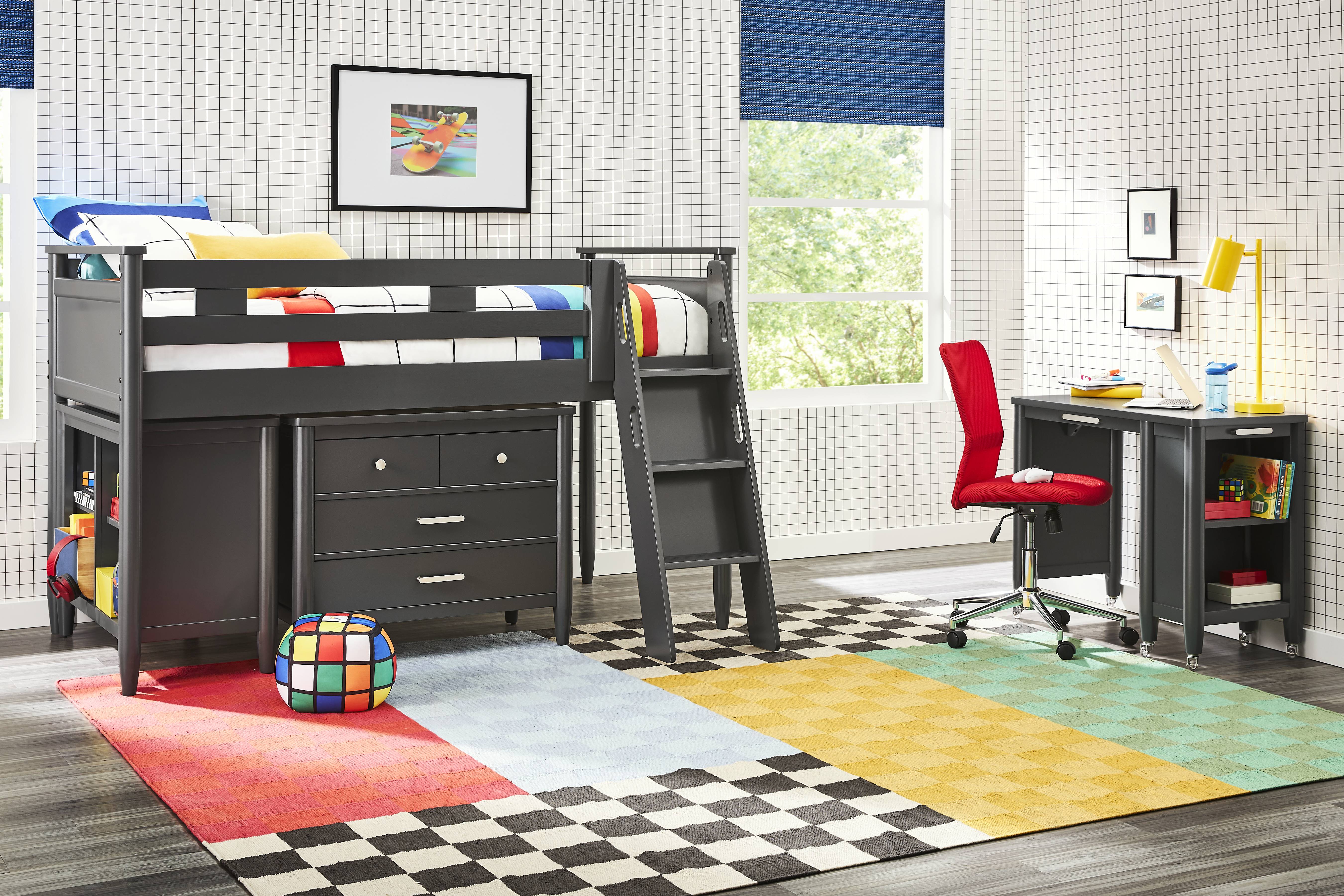 Kids Modern Colors Iron Ore Twin Loft with Loft Chest, Bookcase and Desk - Thumbnail - Image 2
