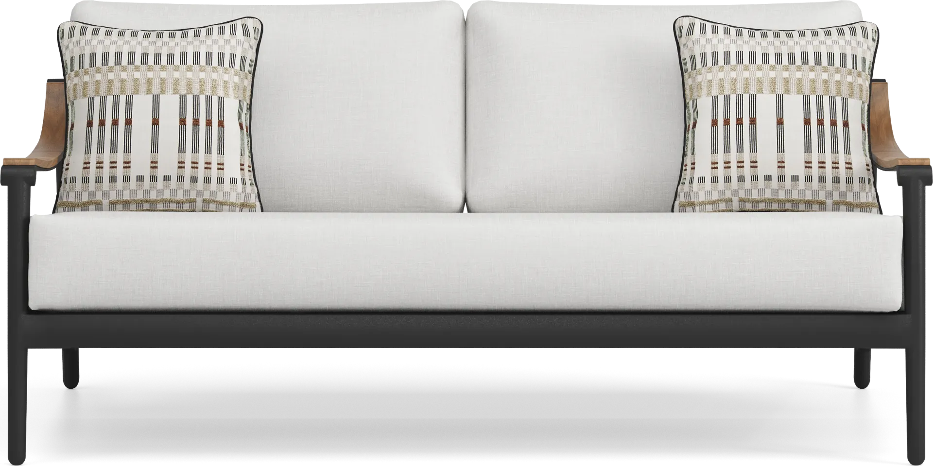 Harlowe Black 5 Pc Outdoor Loveseat Seating Set with White Cushions - Image 2