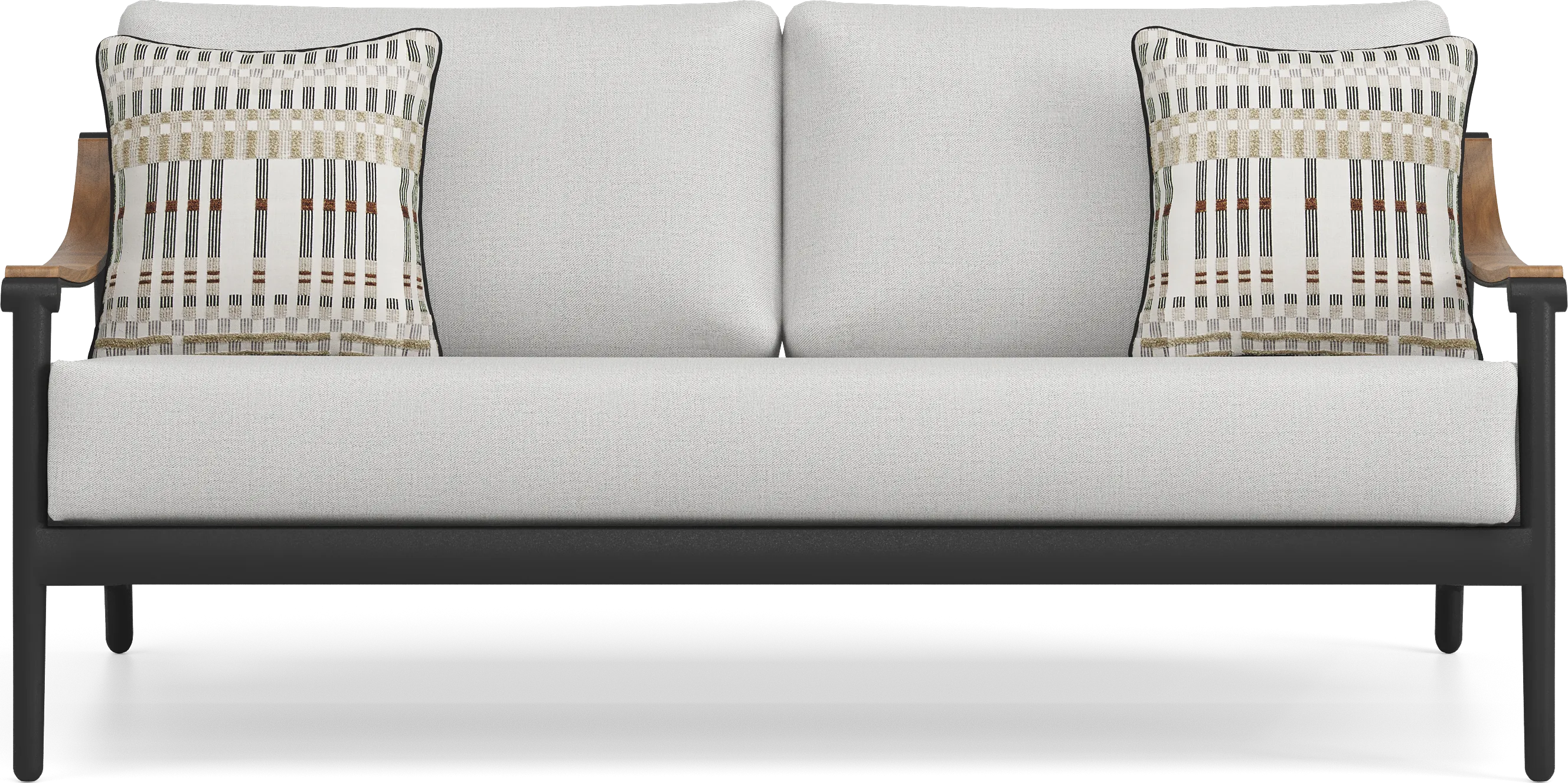 Harlowe Black 5 Pc Outdoor Loveseat Seating Set with Dove Cushions - Thumbnail - Image 2