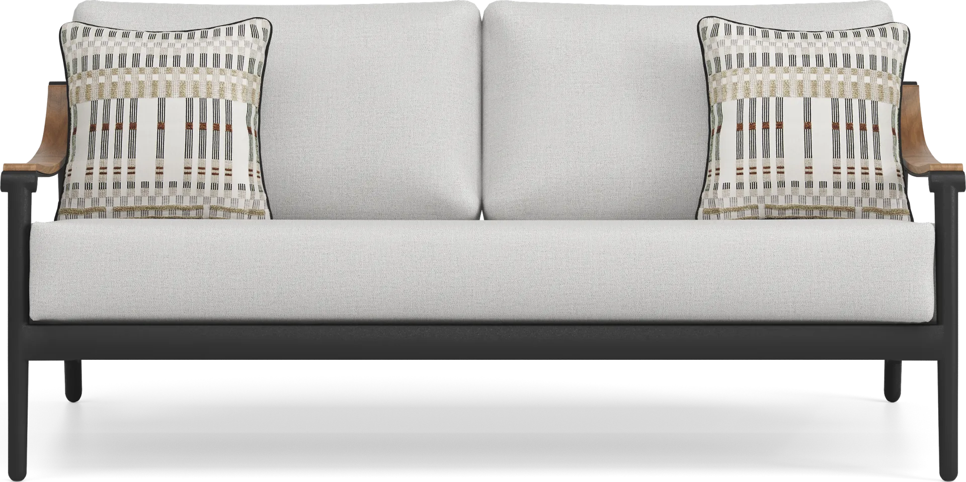 Harlowe Black Outdoor Loveseat with Dove Cushions - Image 1
