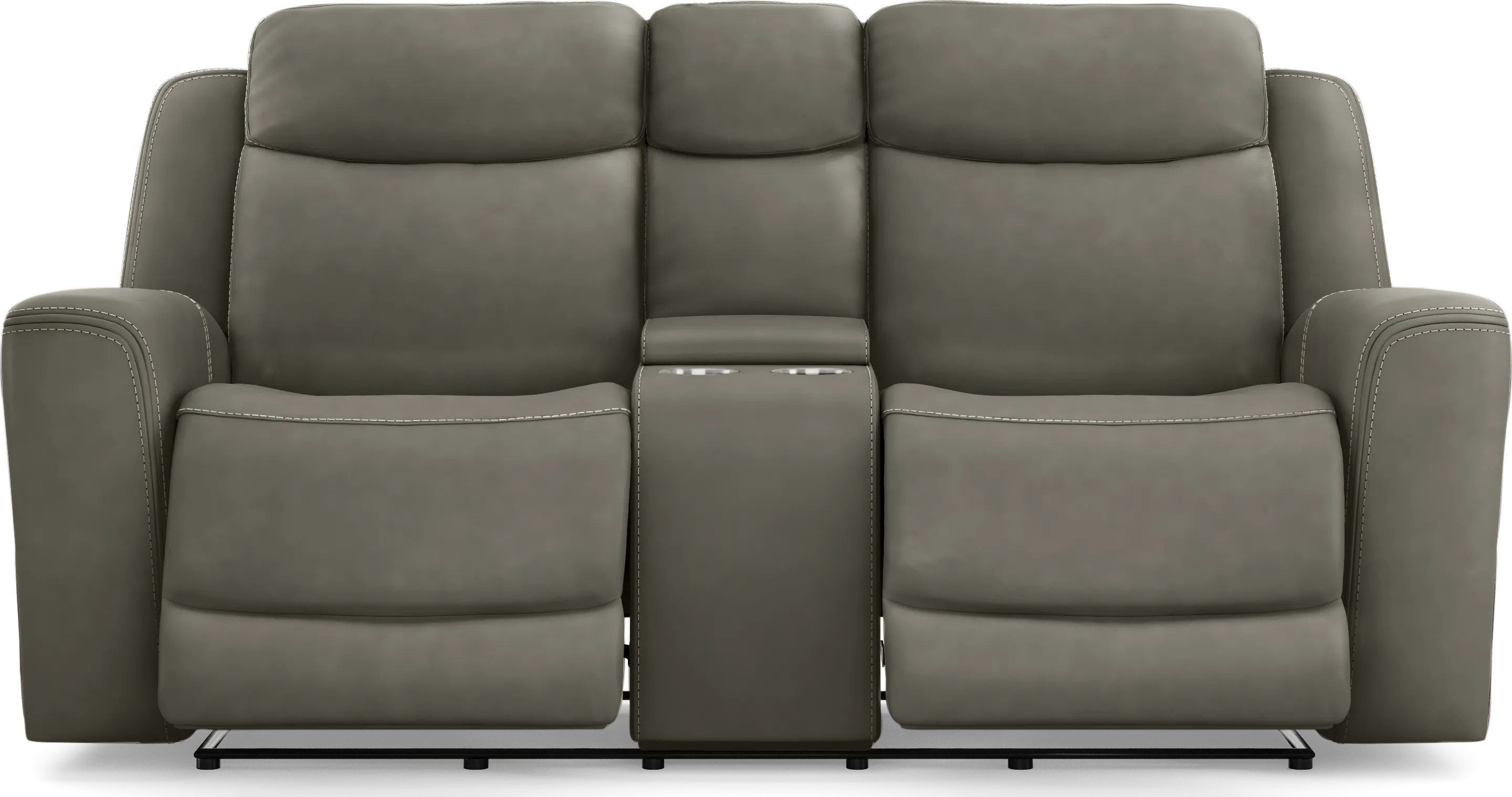 Davidson Dark Gray Leather Dual Power Reclining Console Loveseat - Thumbnail - Image 1