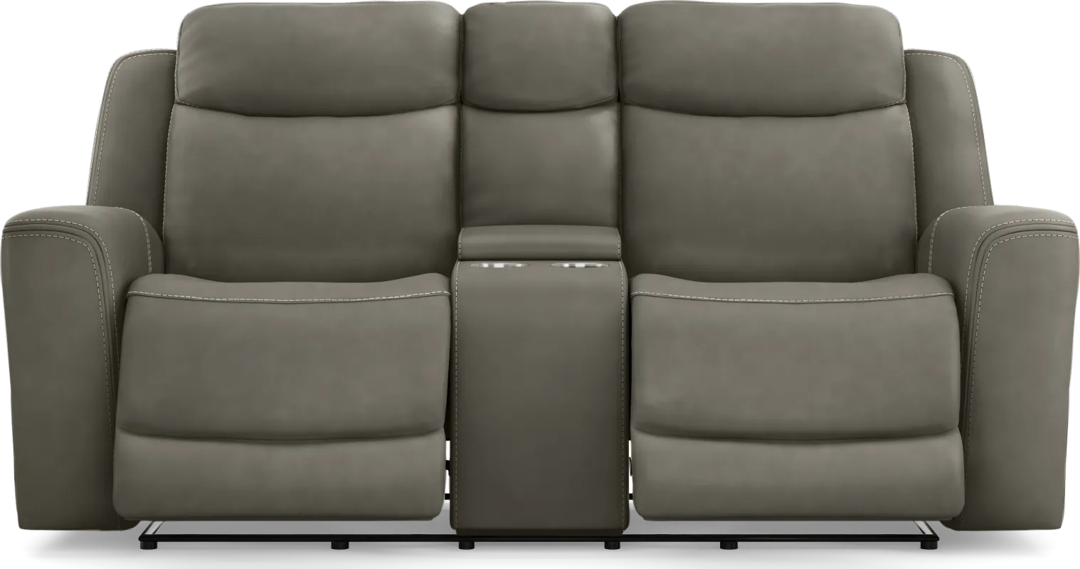 Davidson Dark Gray Leather Dual Power Reclining Console Loveseat