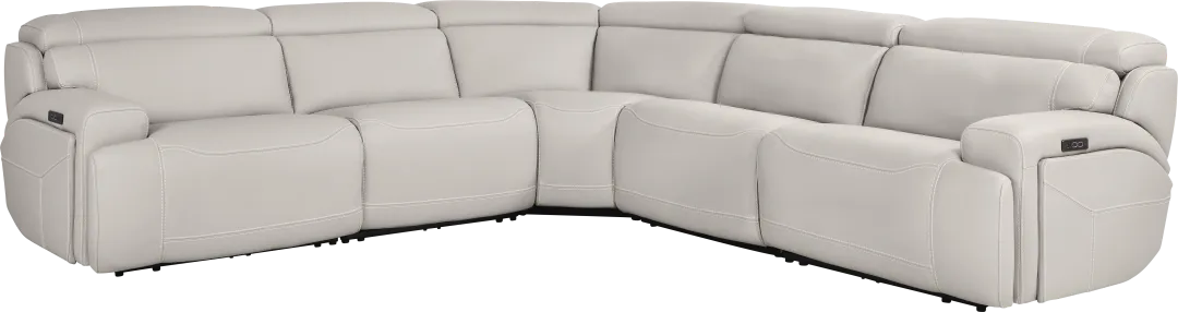 Alessio Light Gray Leather 5 Pc Dual Power Reclining Sectional