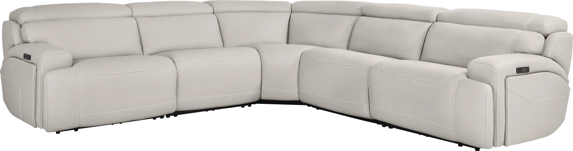 Alessio Light Gray Leather 5 Pc Dual Power Reclining Sectional - Image 2
