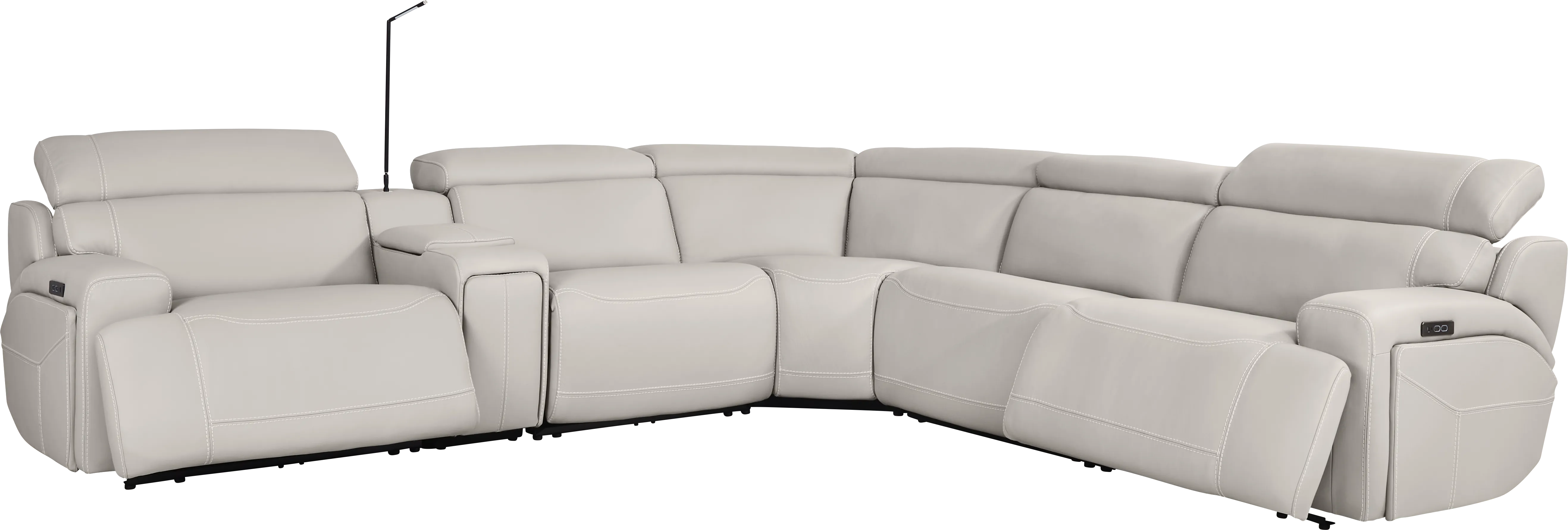 Alessio Light Gray Leather 9 Pc Dual Power Reclining Sectional Living Room - Thumbnail - Image 2