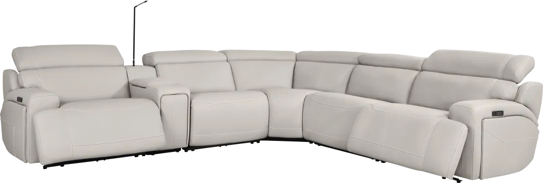 Alessio Light Gray Leather 6 Pc Dual Power Reclining Sectional