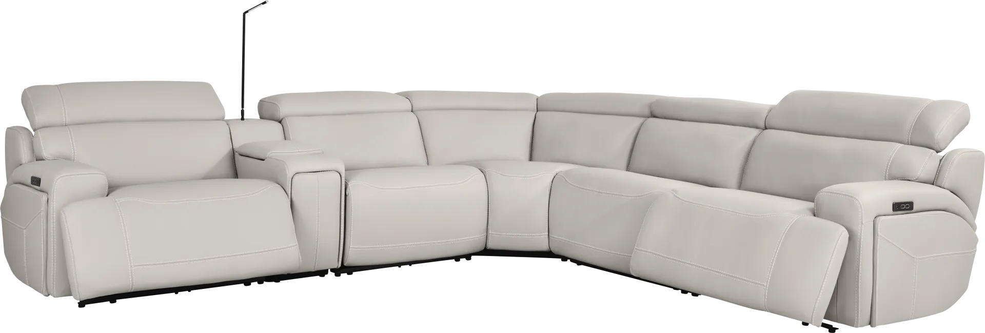 Alessio Light Gray Leather 6 Pc Dual Power Reclining Sectional - Image 2