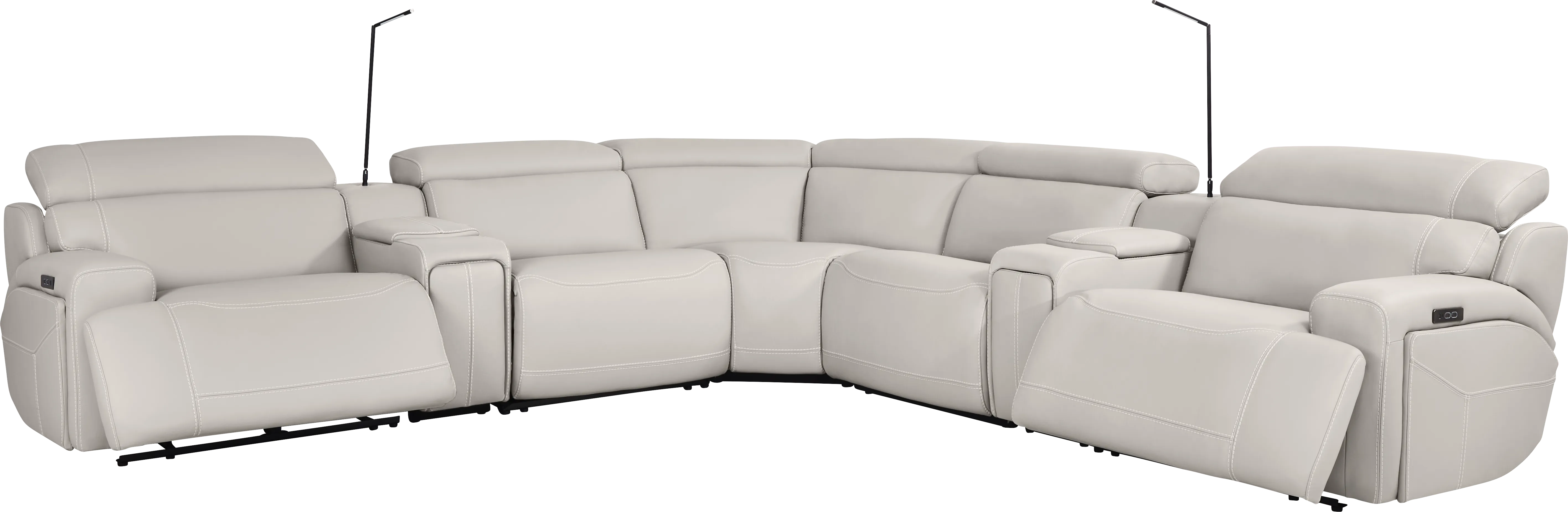 Alessio Light Gray Leather 7 Pc Dual Power Reclining Sectional - Thumbnail - Image 1