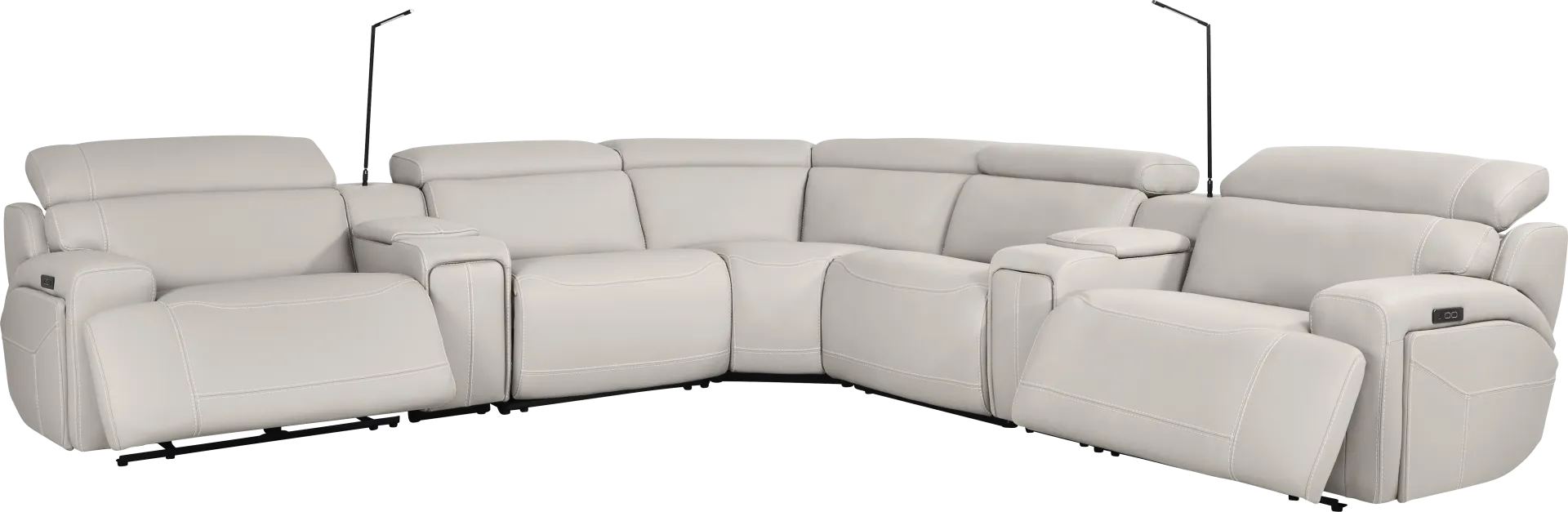 Alessio Light Gray Leather 7 Pc Dual Power Reclining Sectional - Image 2