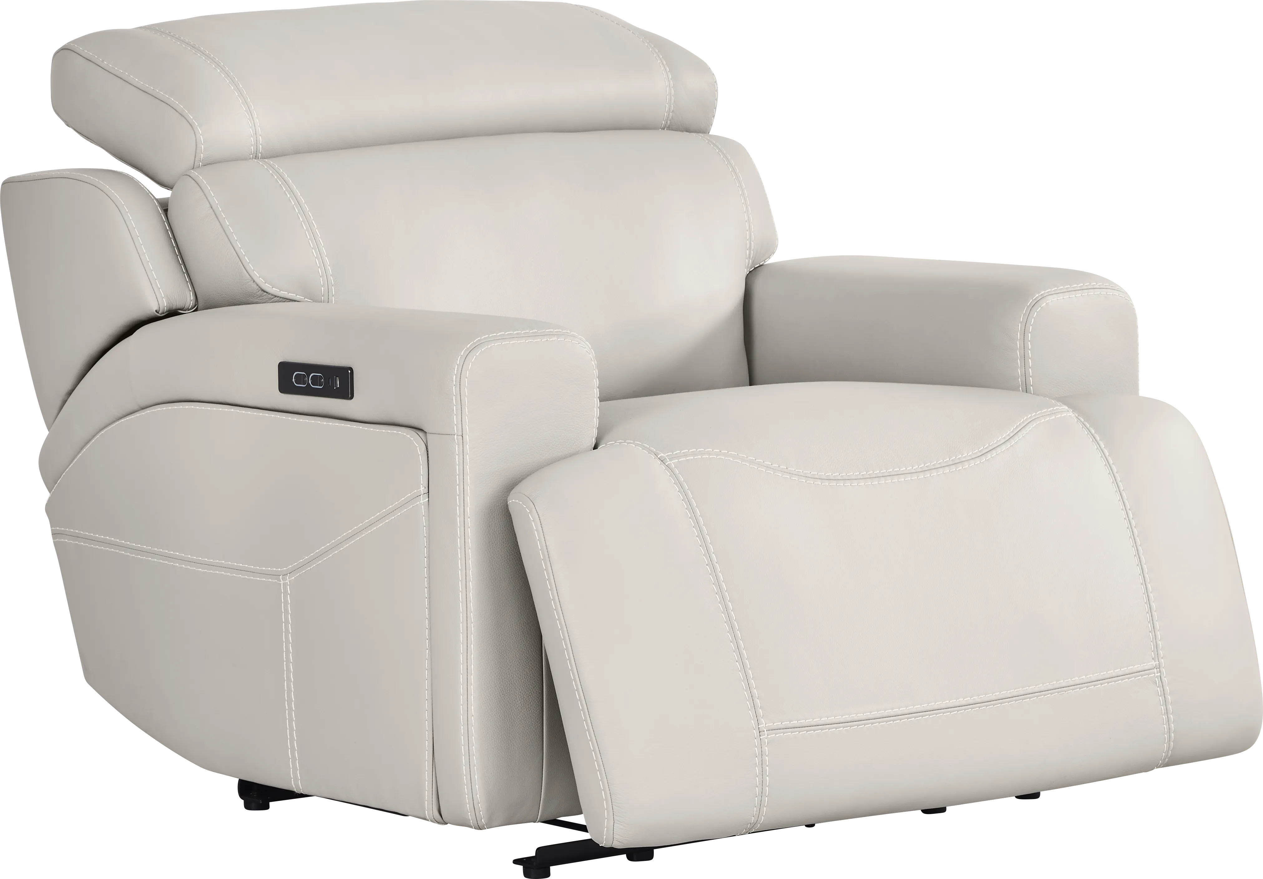 Alessio Light Gray Leather Dual Power Recliner - Thumbnail - Image 1
