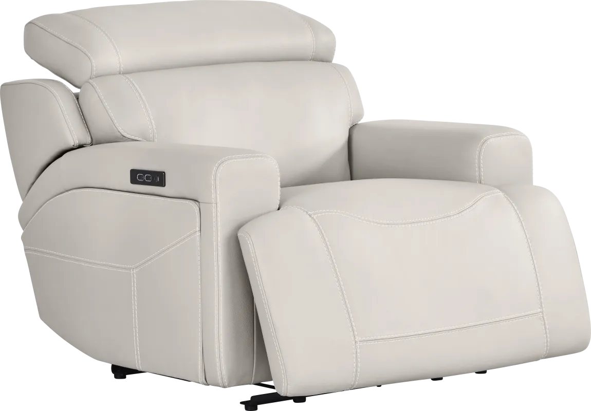 Alessio Light Gray Leather Dual Power Recliner
