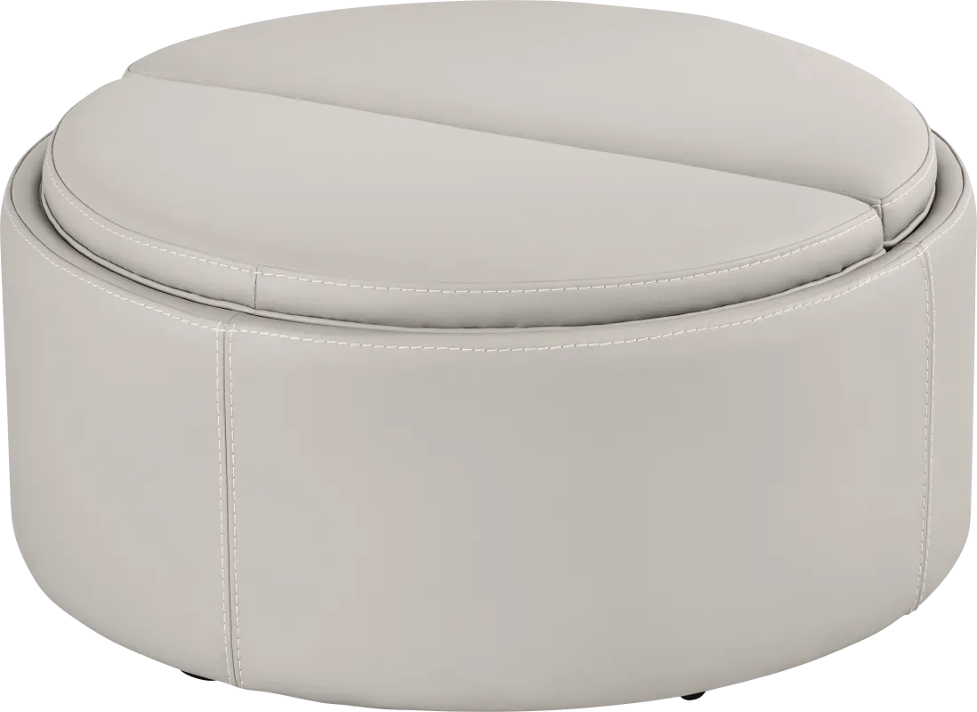 Alessio Light Gray Leather Cocktail Storage Ottoman