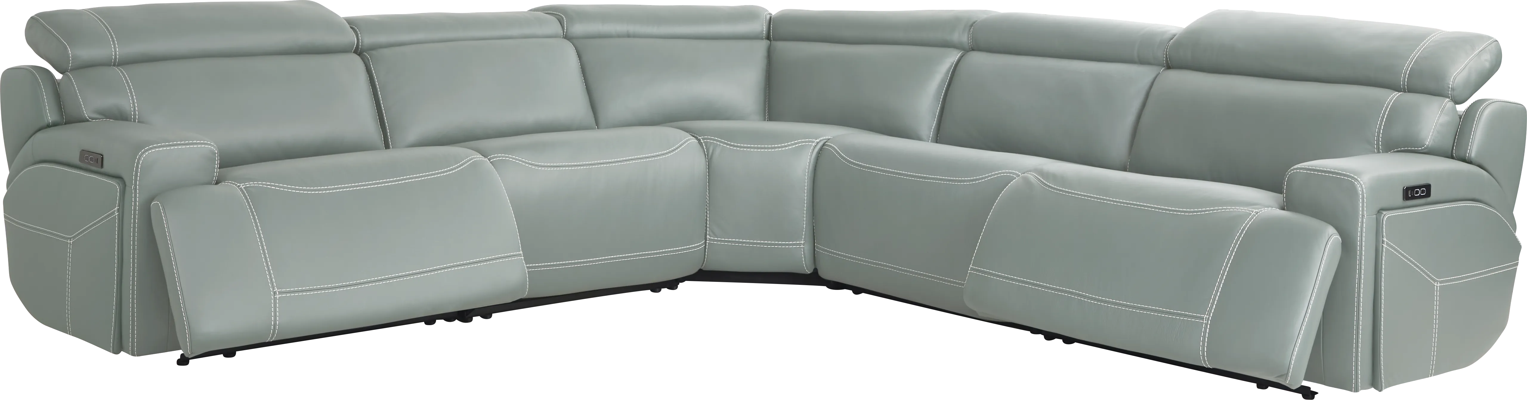 Alessio Mint Leather 5 Pc Dual Power Reclining Sectional - Thumbnail - Image 1