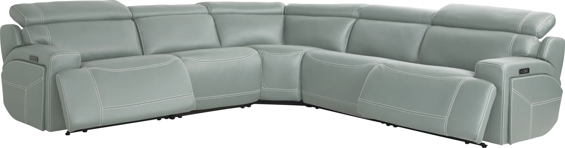 Alessio Mint Leather 5 Pc Dual Power Reclining Sectional - Image 2