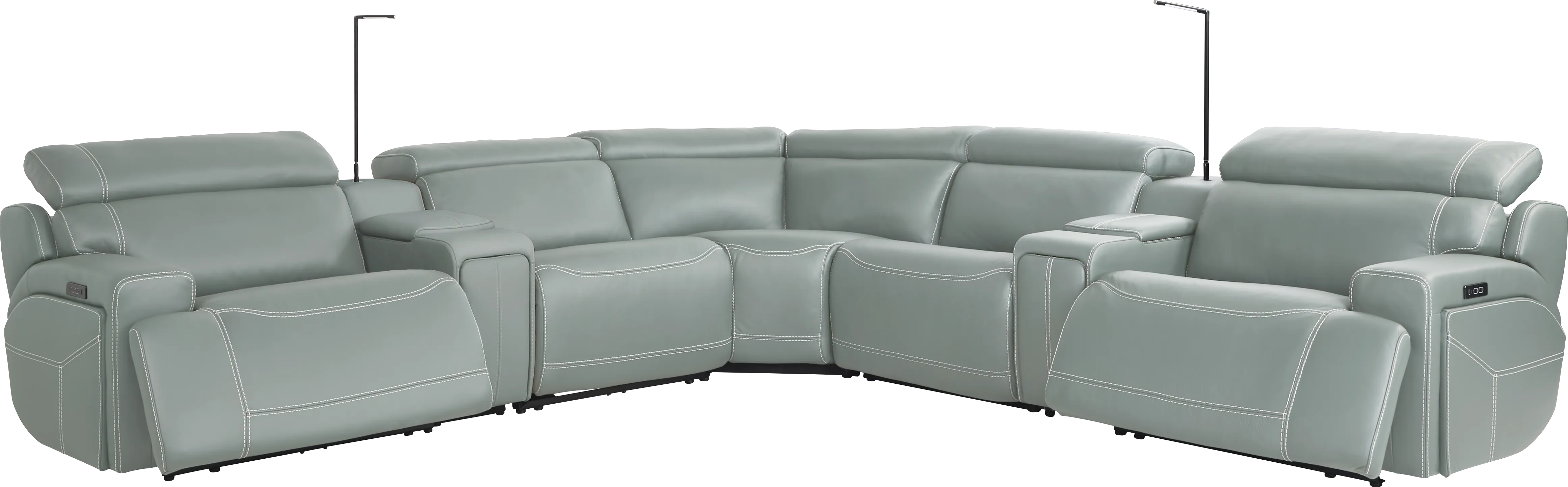 Alessio Mint Leather 7 Pc Dual Power Reclining Sectional - Thumbnail - Image 1