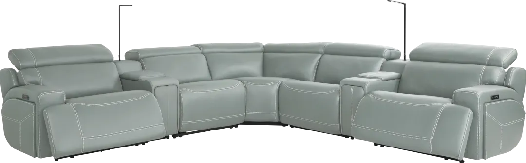 Alessio Mint Leather 7 Pc Dual Power Reclining Sectional