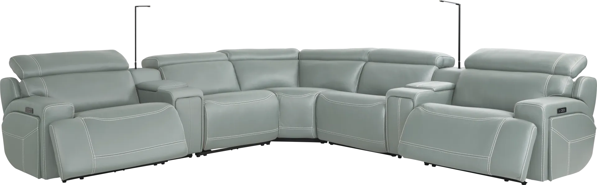 Alessio Mint Leather 7 Pc Dual Power Reclining Sectional - Image 1