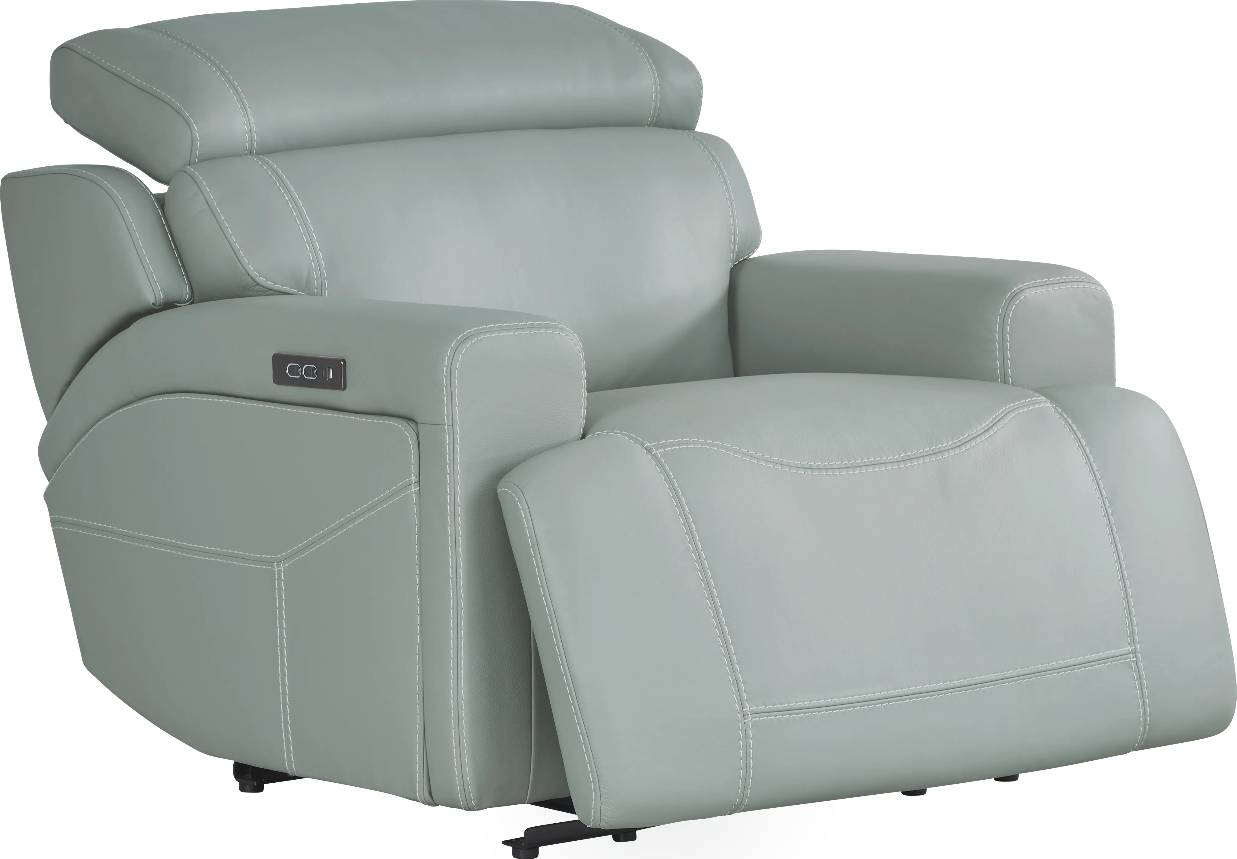 Alessio Mint Leather Dual Power Recliner - Thumbnail - Image 1
